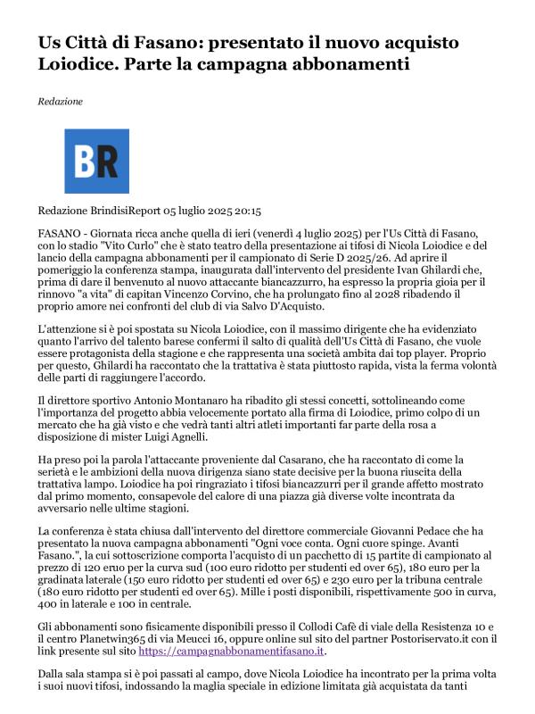 Us Città di Fasano_ presentato il nuovo acquisto Loiodice. Parte la campagna abbonamenti.pdf