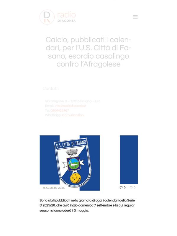 Calcio, pubblicati i calendari, per l'U.S. Città di Fasano, esordio casalingo contro l’Afragolese - Radio Diaconia Fasano.pdf